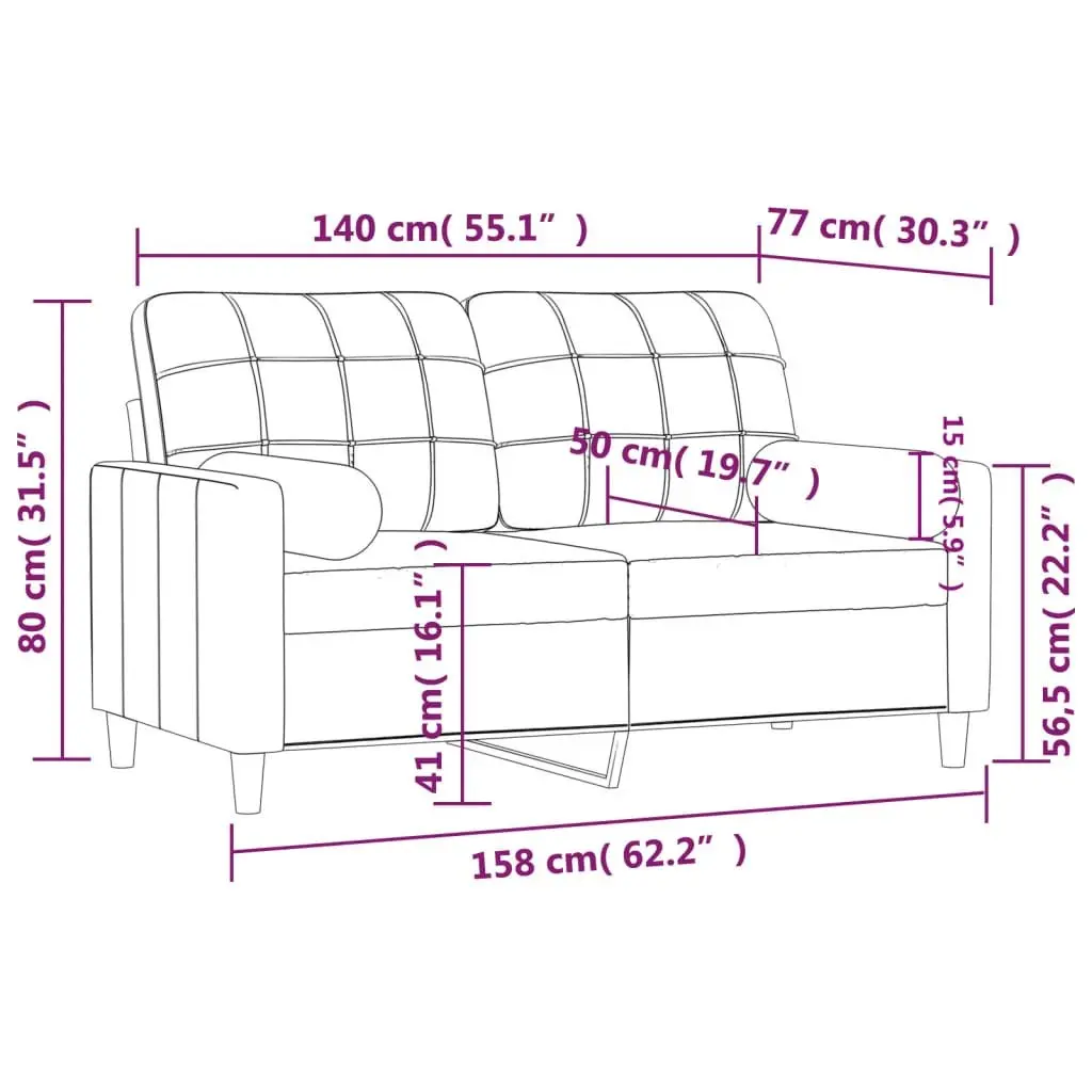 Grey Fabric 2-Seater Sofa with Throw Pillows