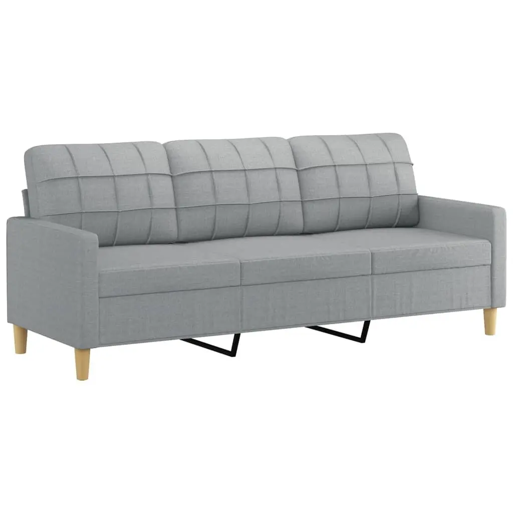 3-Seater Sofa Modern Design Light Grey Fabric Lounge Couch with Throw Pillows