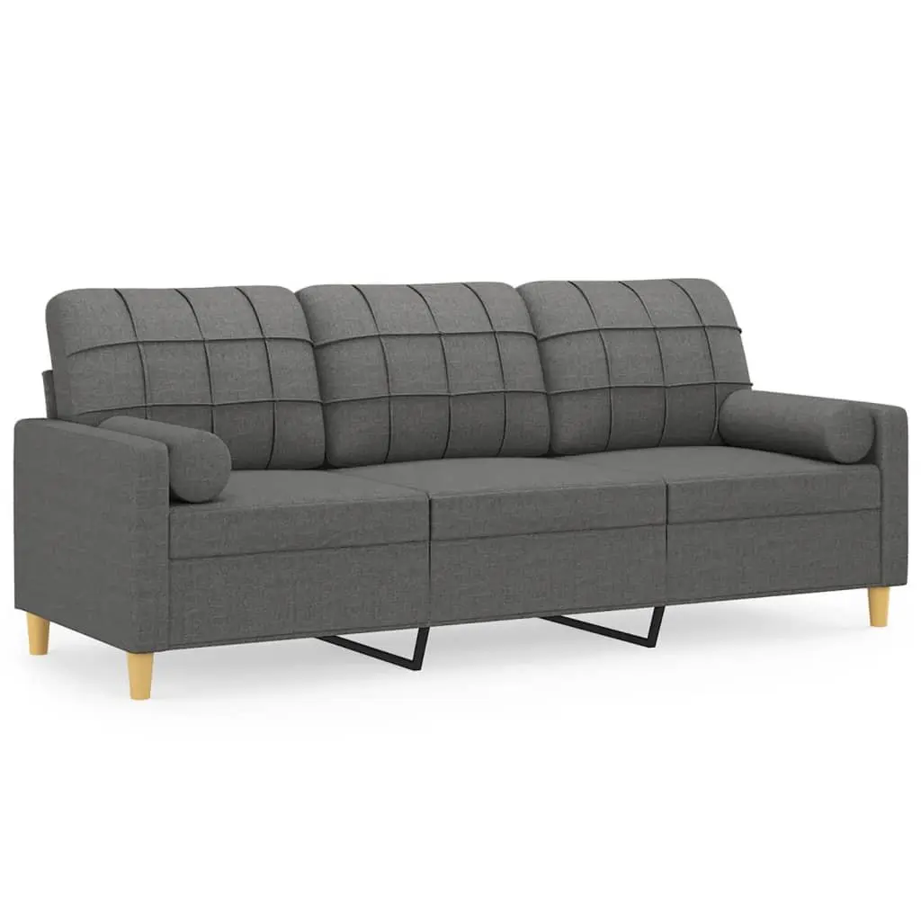 Lounge Sofa Grey Fabric 180cm 3-Seater with Throw Pillows
