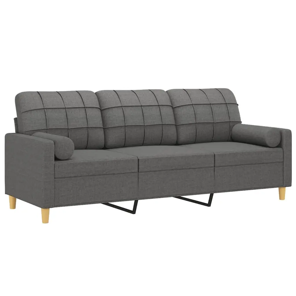 Lounge Sofa Grey Fabric 180cm 3-Seater with Throw Pillows