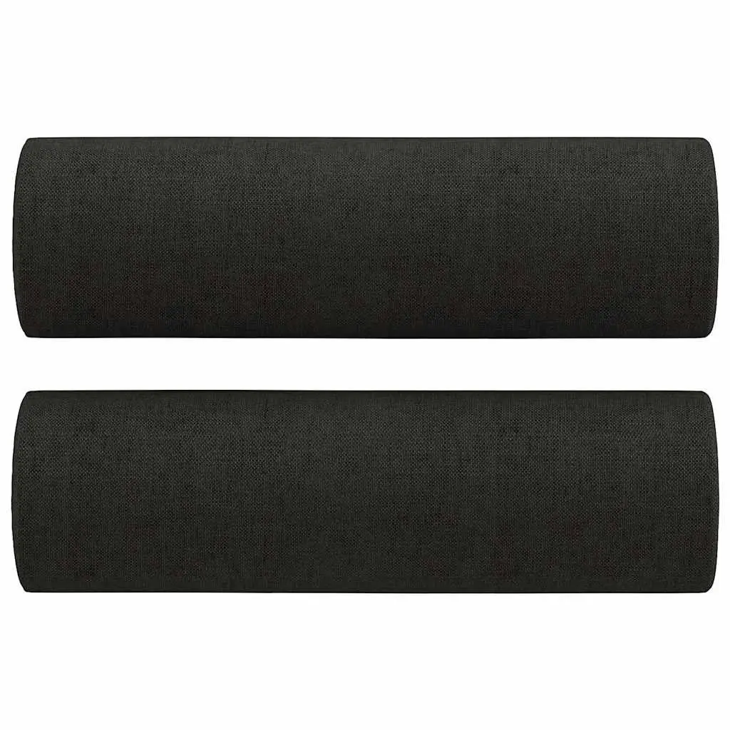 3-Seater Sofa Black Fabric Modern Lounge Couch with Throw Pillows 180cm Living
