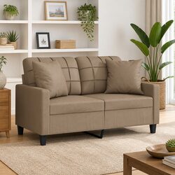 2-Seater Sofa Modern Lounge Brown Faux Leather with Throw Pillows 120cm