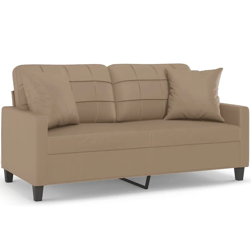 2-Seater Sofa Faux Leather Brown Modern Lounge Couch with Throw Pillows 140cm