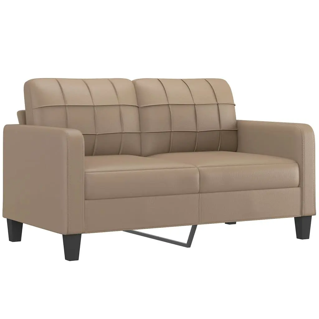 2-Seater Sofa Faux Leather Brown Modern Lounge Couch with Throw Pillows 140cm