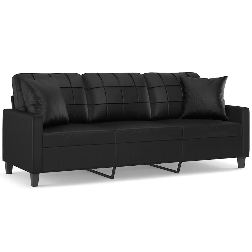 Black Faux Leather 3-Seater Sofa