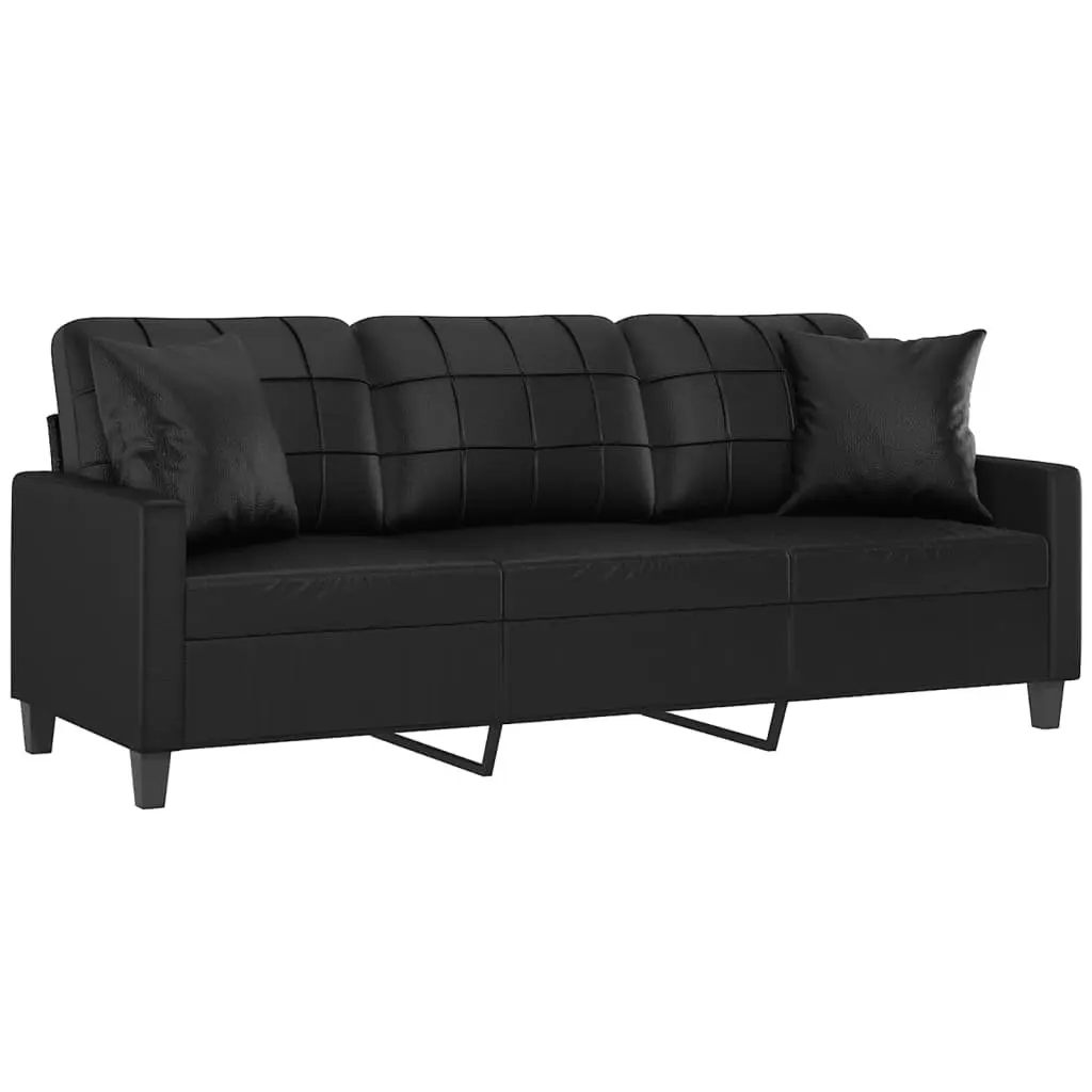 Black Faux Leather 3-Seater Sofa