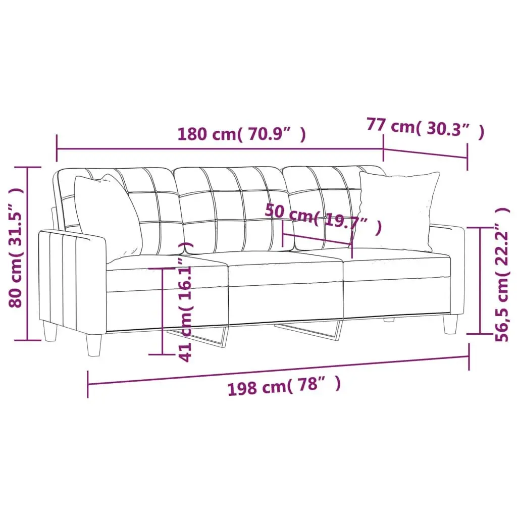 Black Faux Leather 3-Seater Sofa