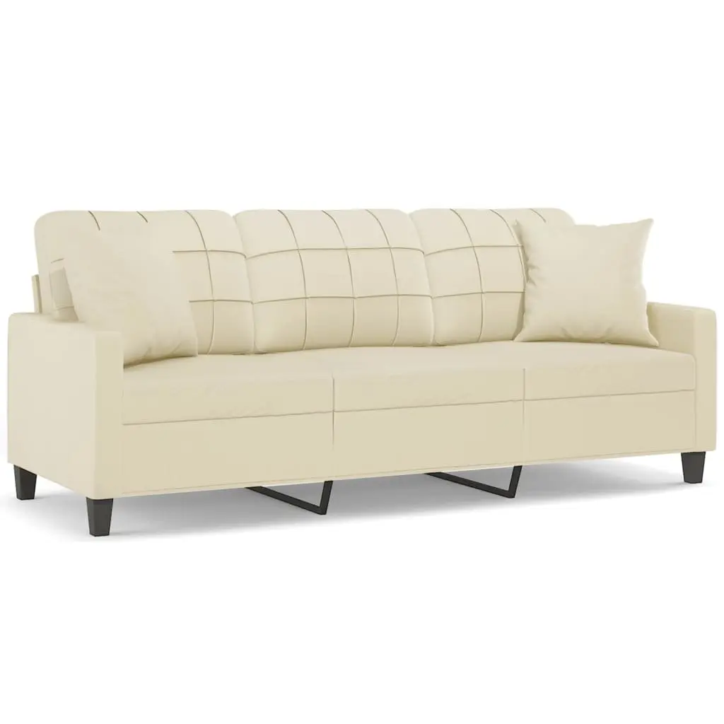3-Seater Sofa in Cream Faux Leather
