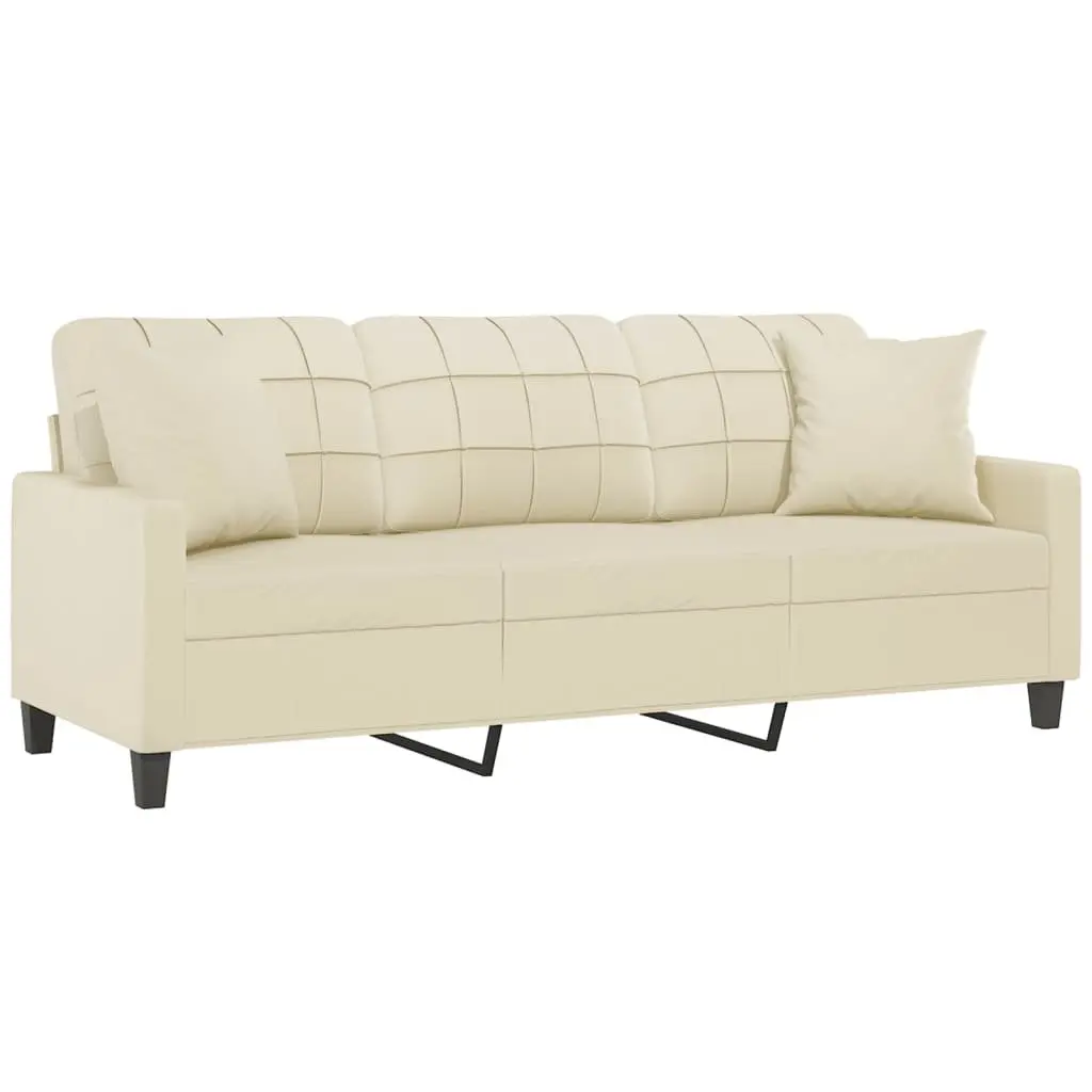3-Seater Sofa in Cream Faux Leather