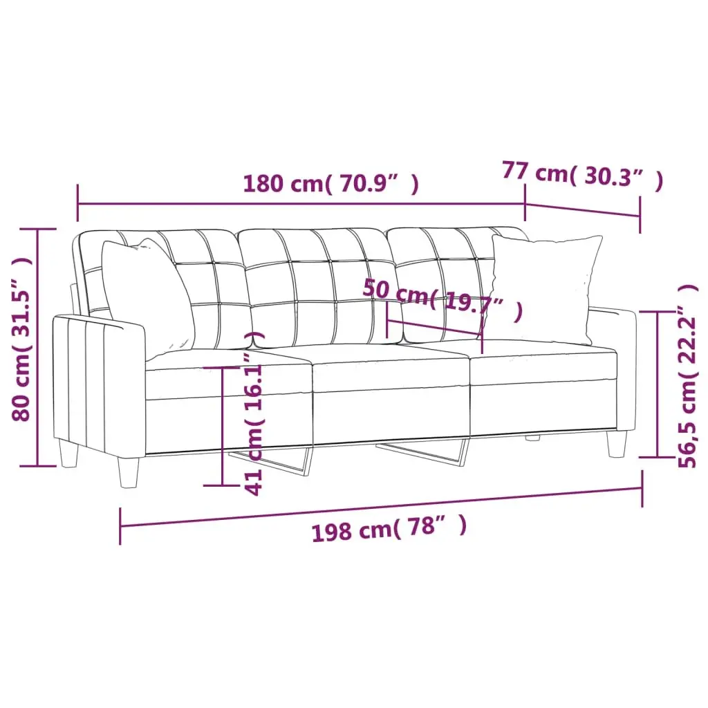 3-Seater Sofa in Cream Faux Leather