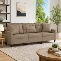 3-Seater Sofa Brown Faux Leather Modern Lounge Couch with Throw Pillows 180cm