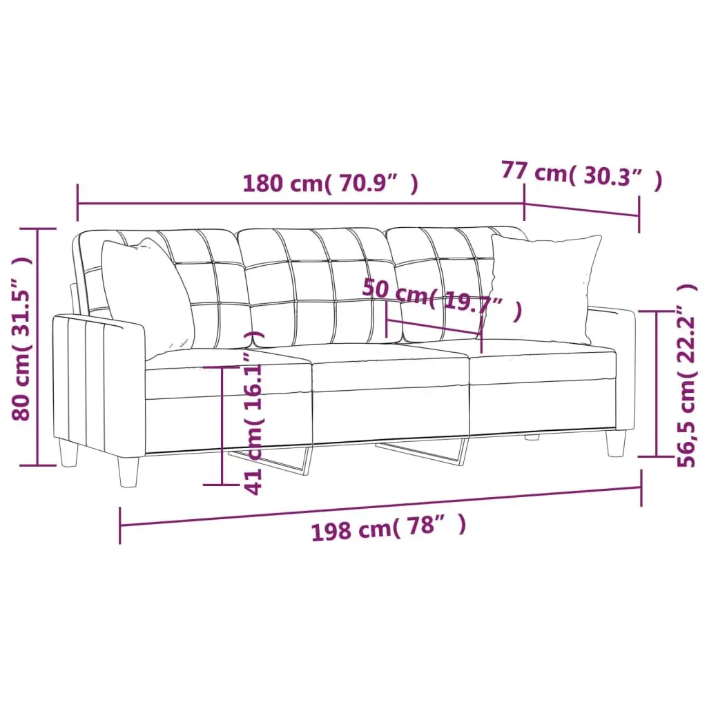 BrownFauxLeatherModern3SeaterSofa180cmwithThrowPillows