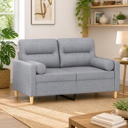 2-Seater Sofa Light Grey Fabric Modern Lounge Couch with Throw Pillows 120cm