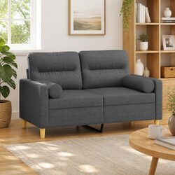 2-Seater Sofa Grey Fabric Modern Lounge Couch with Throw Pillows 120cm