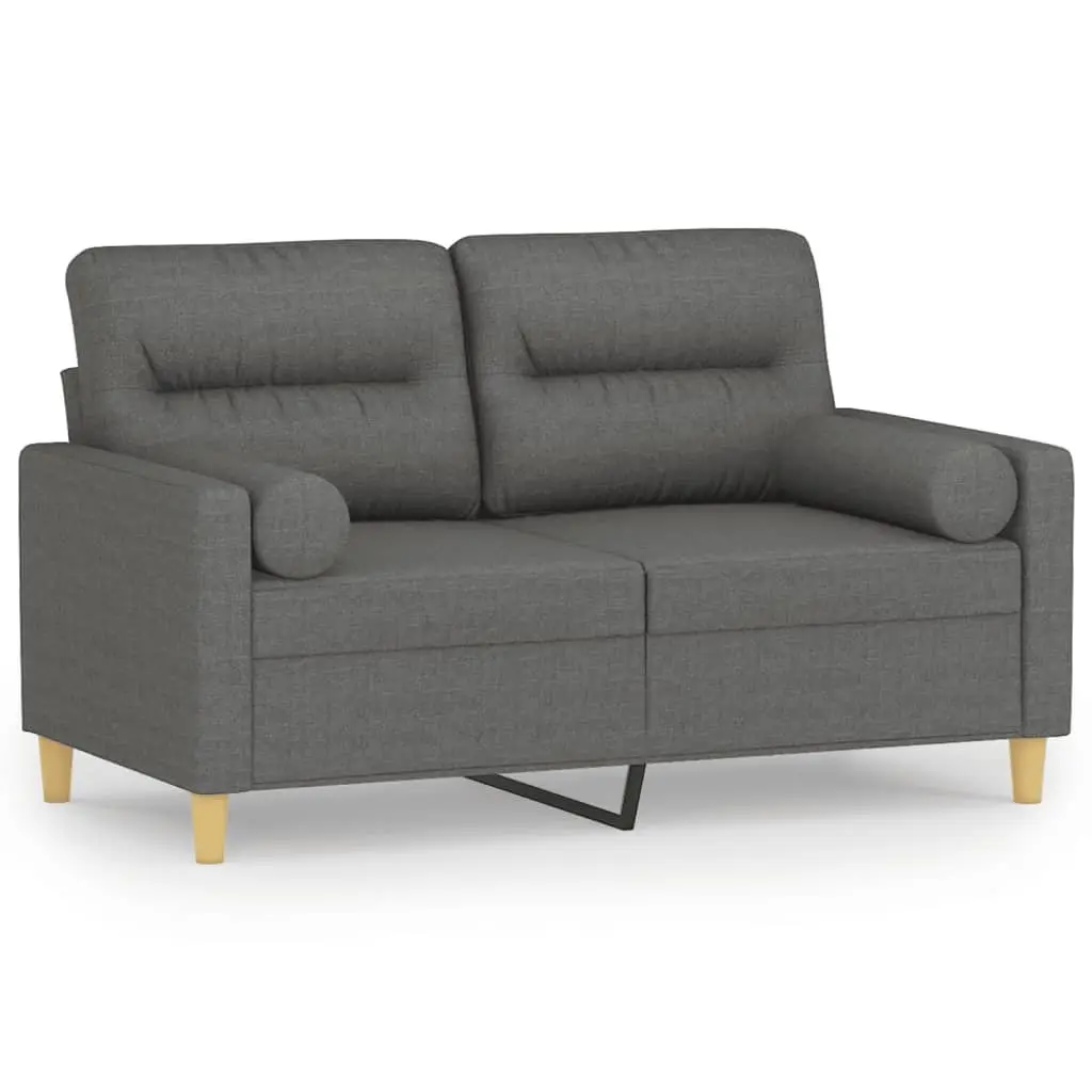 2-Seater Sofa Grey Fabric Modern Lounge Couch with Throw Pillows 120cm