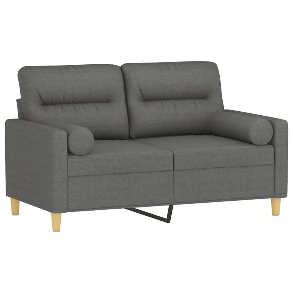 2-Seater Sofa Grey Fabric Modern Lounge Couch with Throw Pillows 120cm