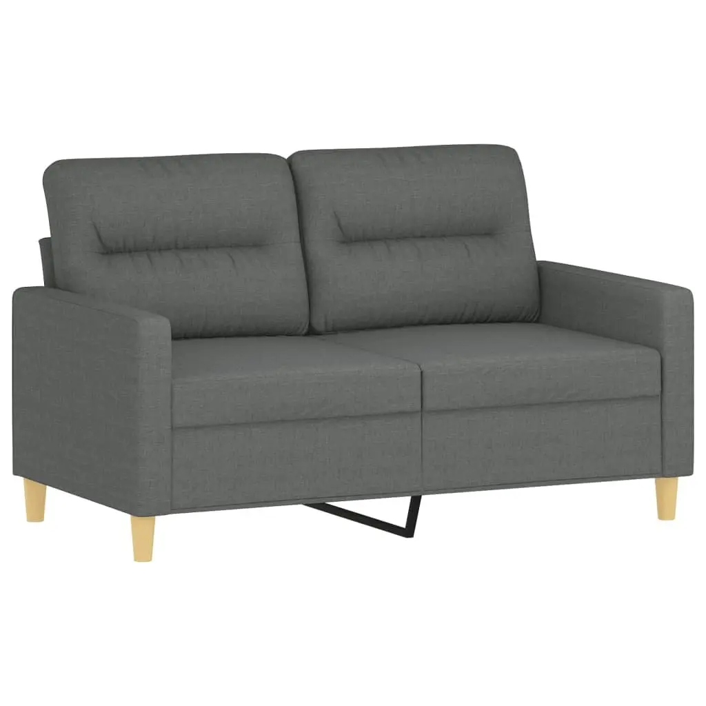 2-Seater Sofa Grey Fabric Modern Lounge Couch with Throw Pillows 120cm
