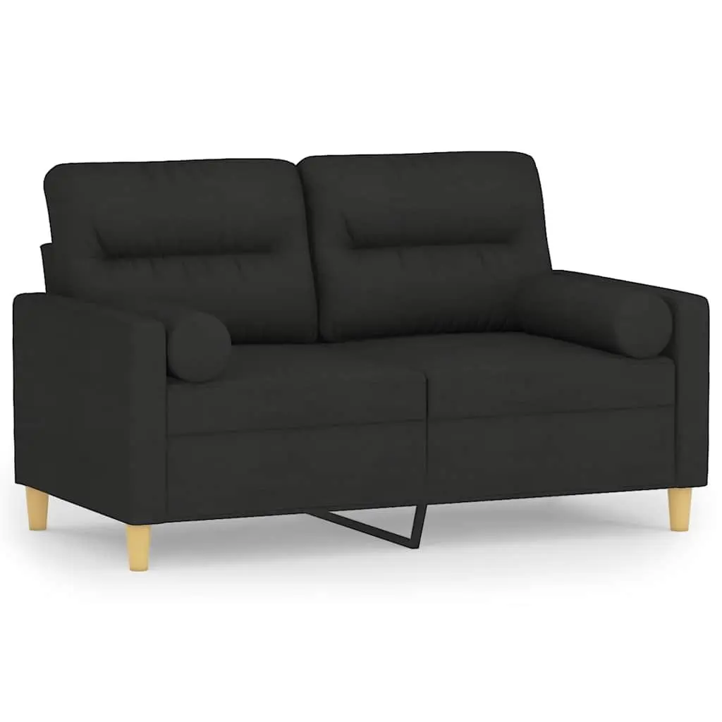 Black Fabric 2-Seater Sofa with Padded Seats and Throw Pillows 120cm