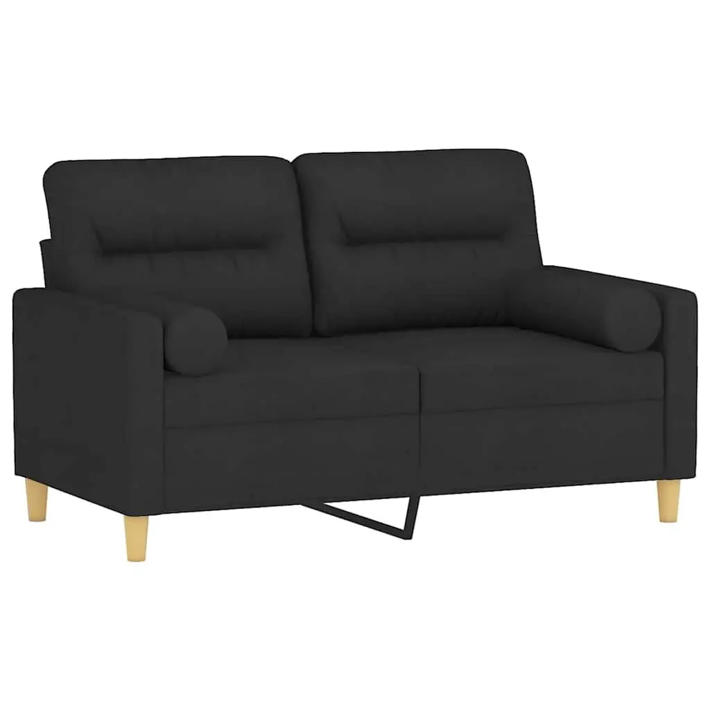 Black Fabric 2-Seater Sofa with Padded Seats and Throw Pillows 120cm