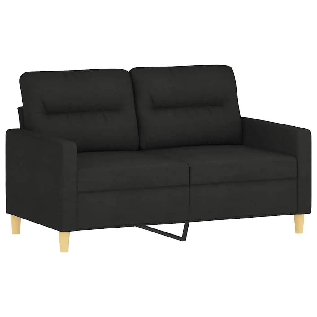Black Fabric 2-Seater Sofa with Padded Seats and Throw Pillows 120cm