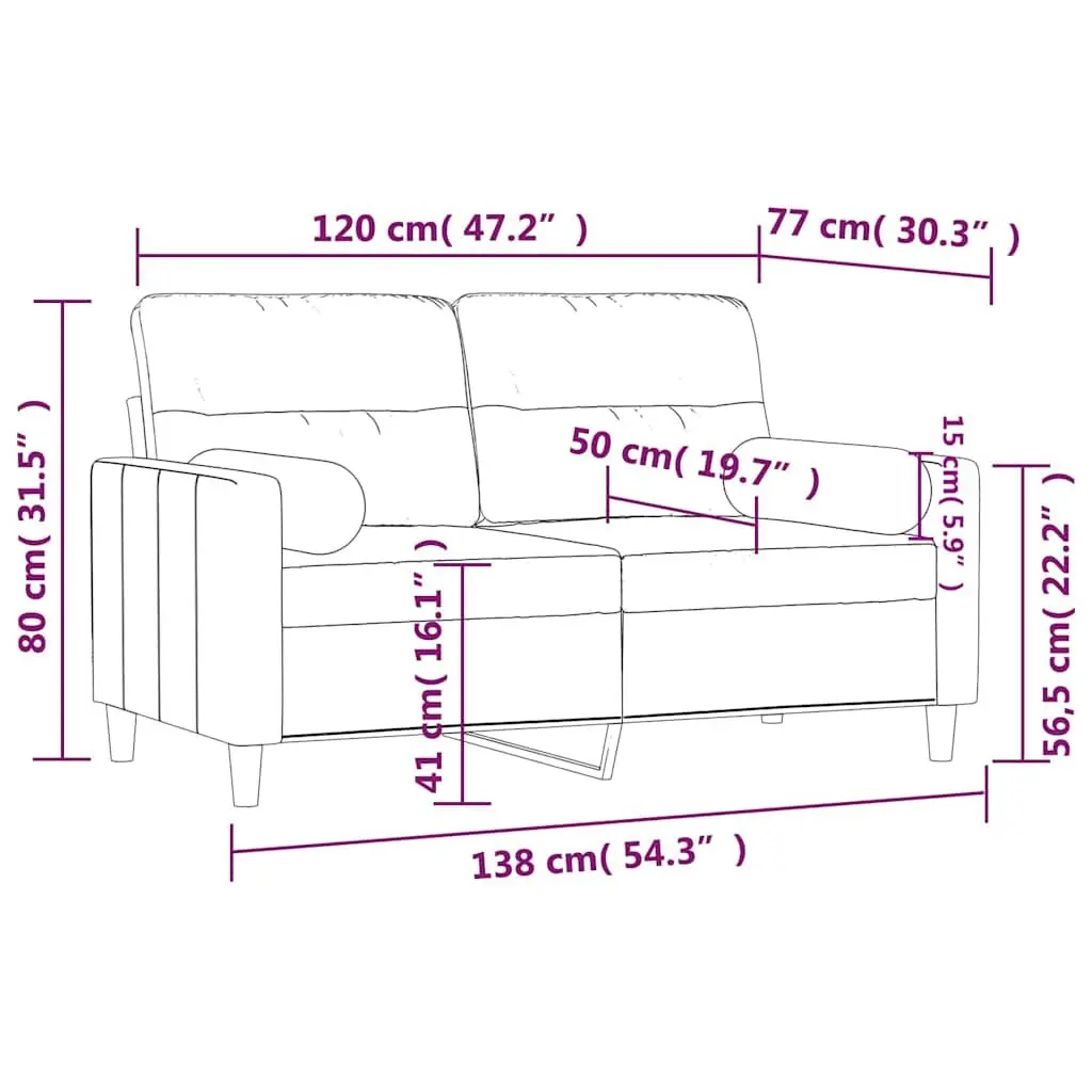 Black Fabric 2-Seater Sofa with Padded Seats and Throw Pillows 120cm