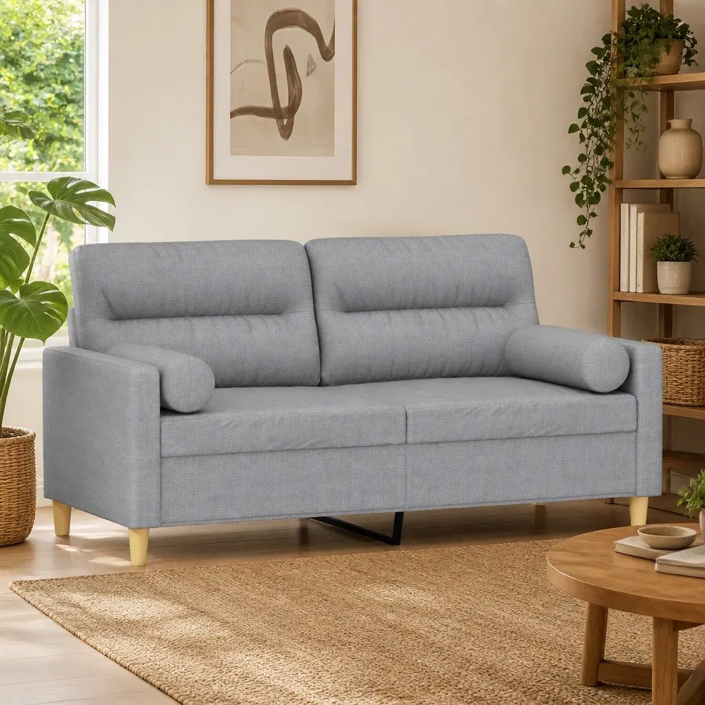 Grey 2-Seater Sofa with Decorative Pillows