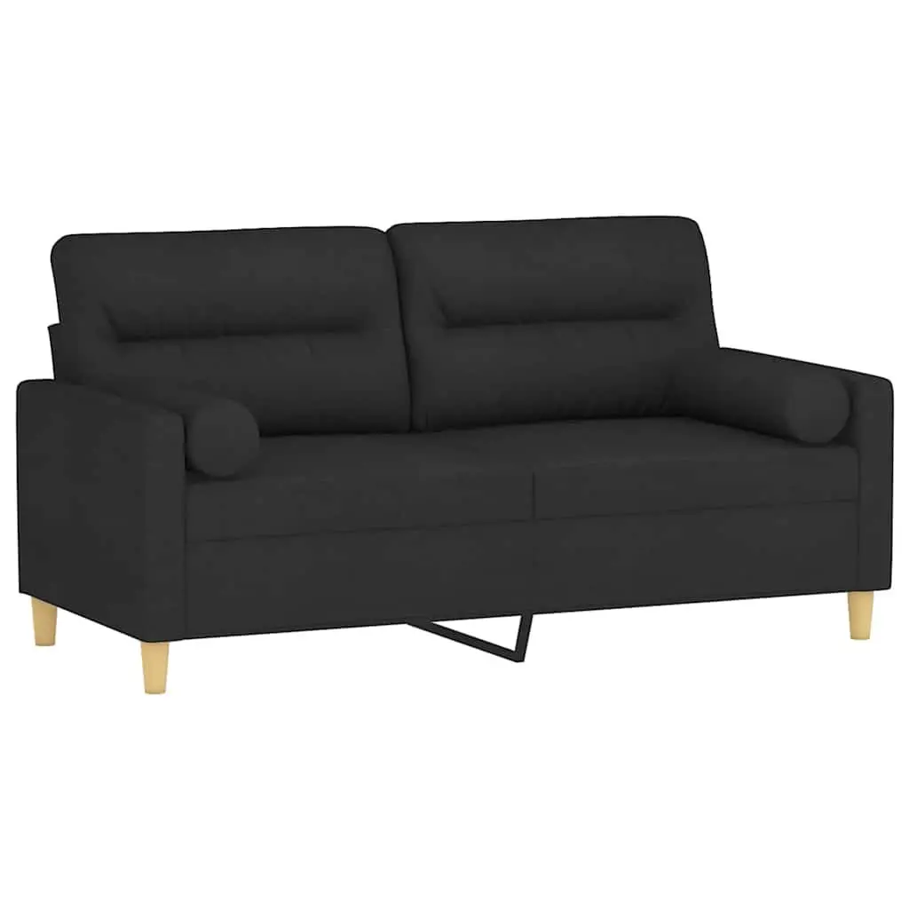 2-Seater Sofa Modern Black 140cm Fabric Couch with Throw Pillows