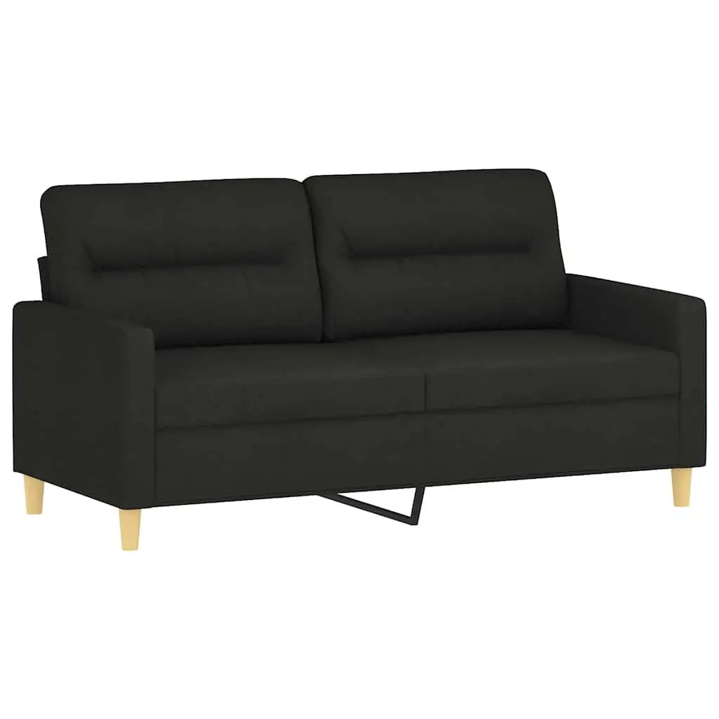 2-Seater Sofa Modern Black 140cm Fabric Couch with Throw Pillows