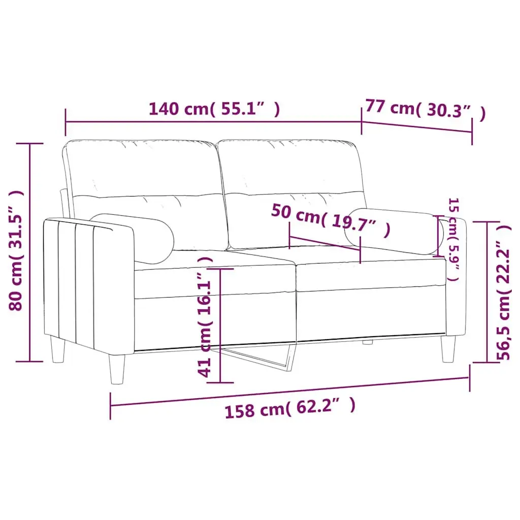 2-Seater Sofa Modern Black 140cm Fabric Couch with Throw Pillows