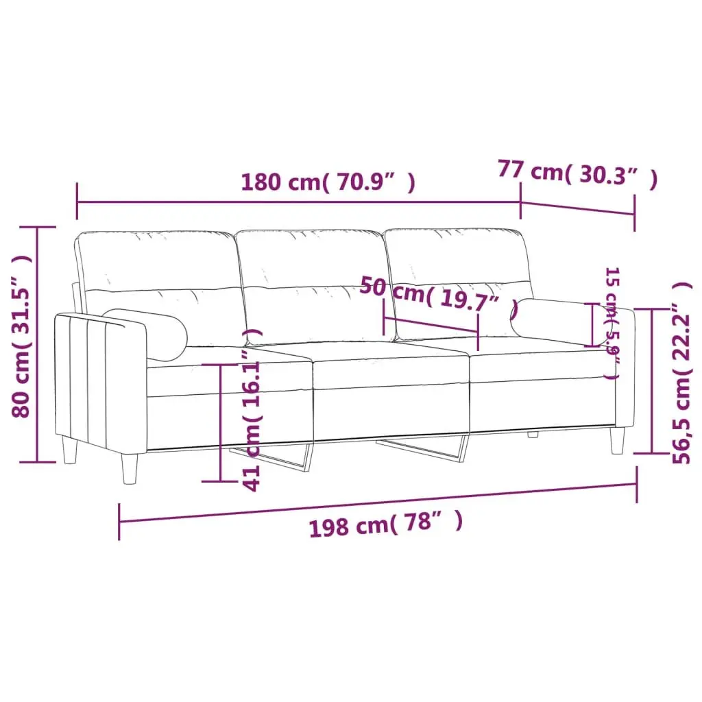 Fabric 3-Seater Sofa Light Grey 180cm with Decorative Throw Pillows