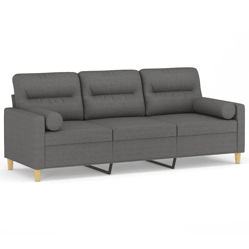 Dark Grey Fabric 3-Seater Lounge Couch 180cm with Throw Pillows