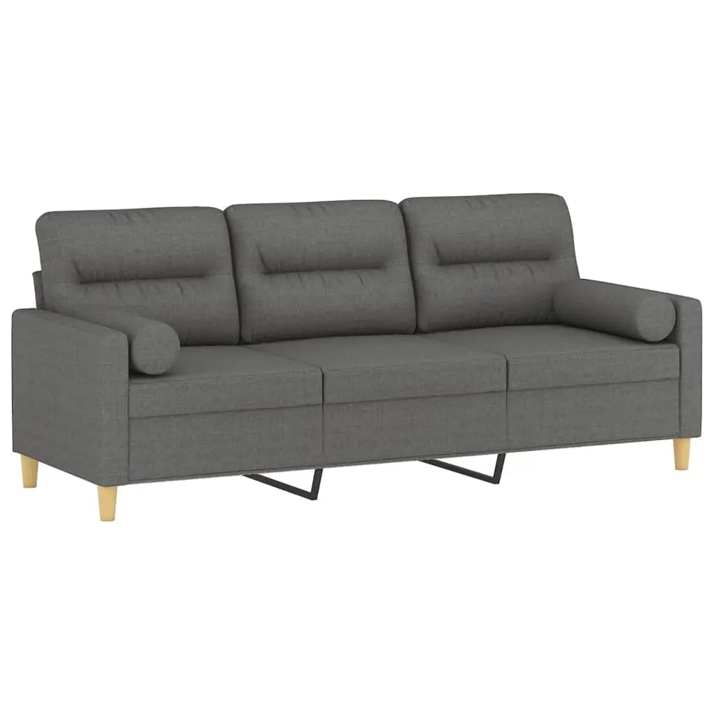 Dark Grey Fabric 3-Seater Lounge Couch 180cm with Throw Pillows