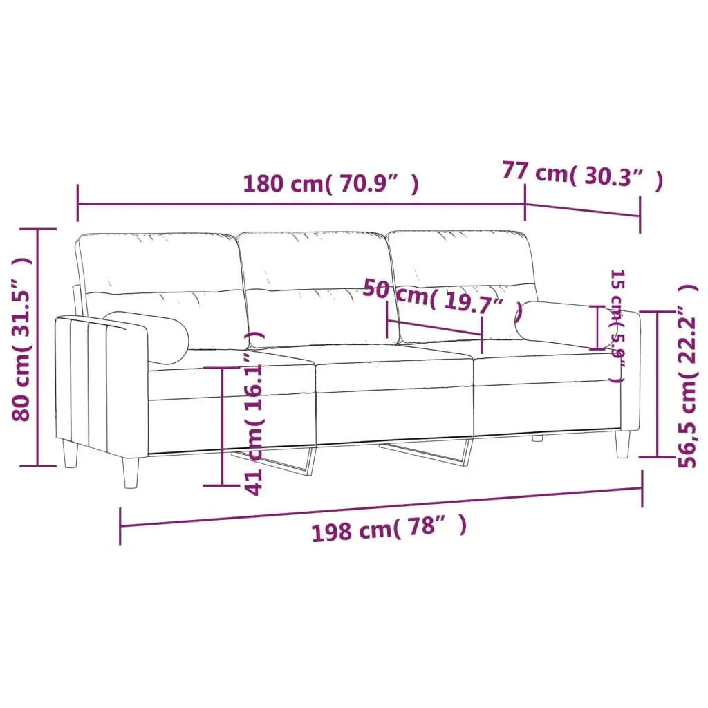 Dark Grey Fabric 3-Seater Lounge Couch 180cm with Throw Pillows