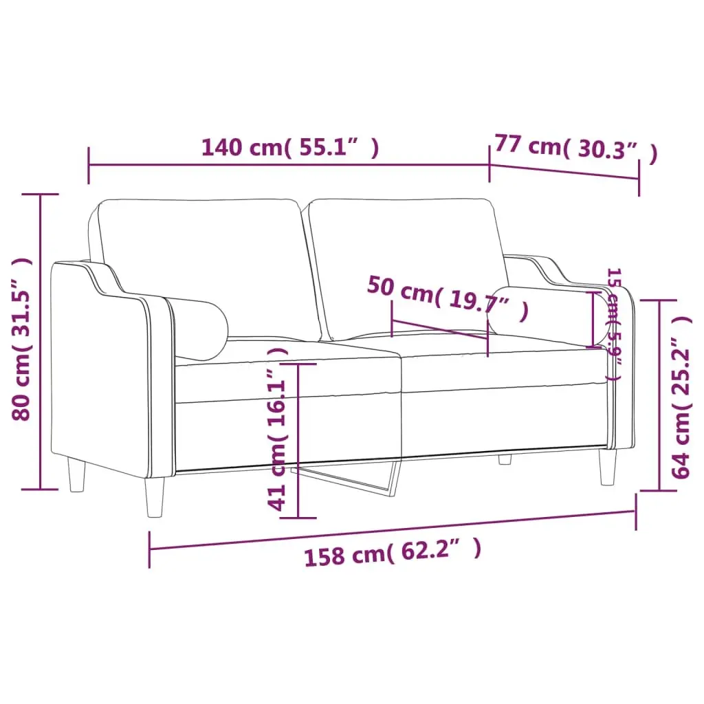 Light Grey Fabric 2-Seater Sofa 140cm Modern Lounge Couch with Cushions