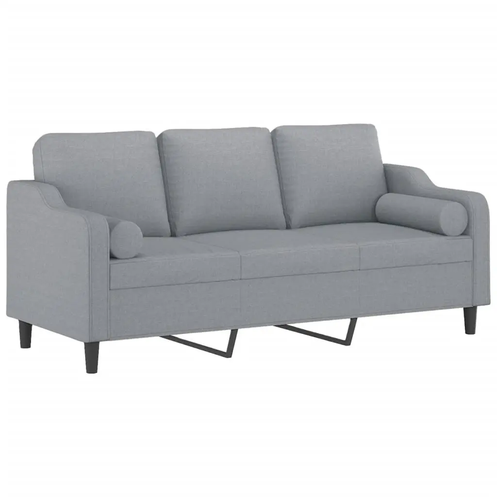 3-Seater Sofa Light Grey Modern Fabric Couch with Pillows