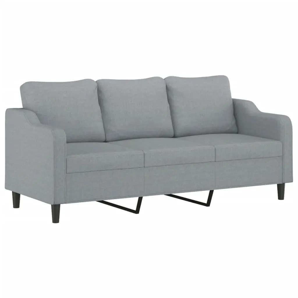 3-Seater Sofa Light Grey Modern Fabric Couch with Pillows