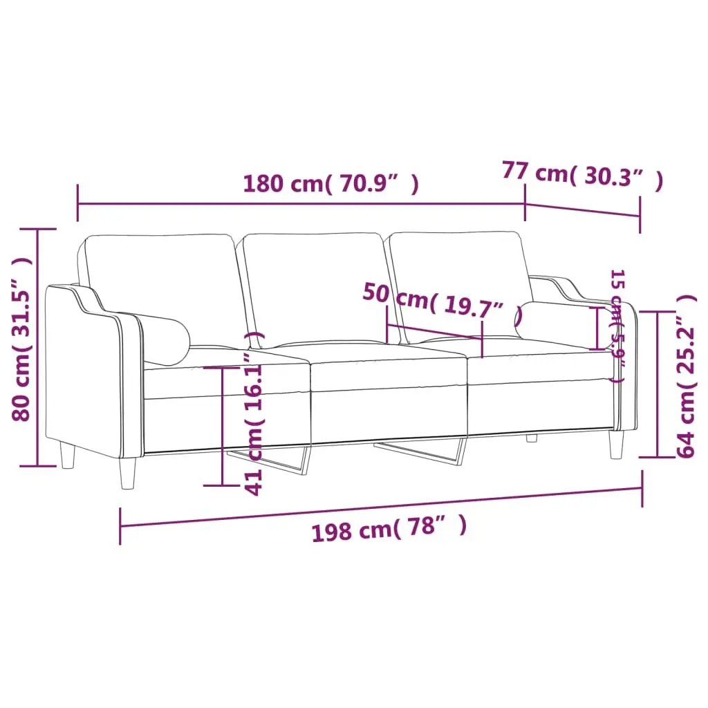 3-Seater Sofa Light Grey Modern Fabric Couch with Pillows
