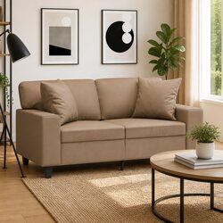 2-Seater Sofa Brown Faux Leather Modern Design Lounge Couch with Throw Pillows