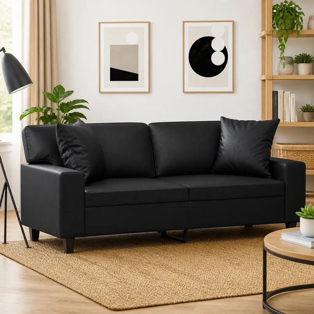 Black Faux Leather 2-Seater Sofa