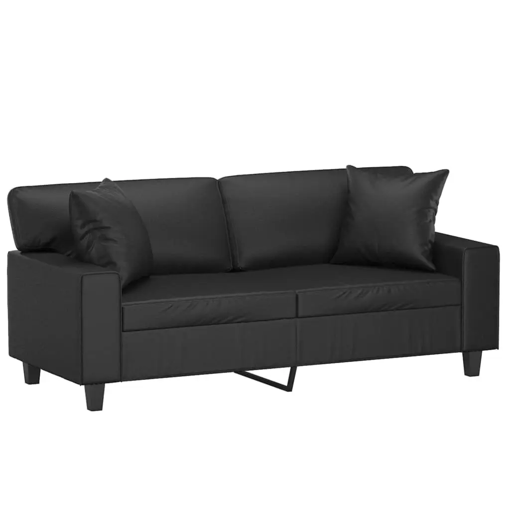 Black Faux Leather 2-Seater Sofa