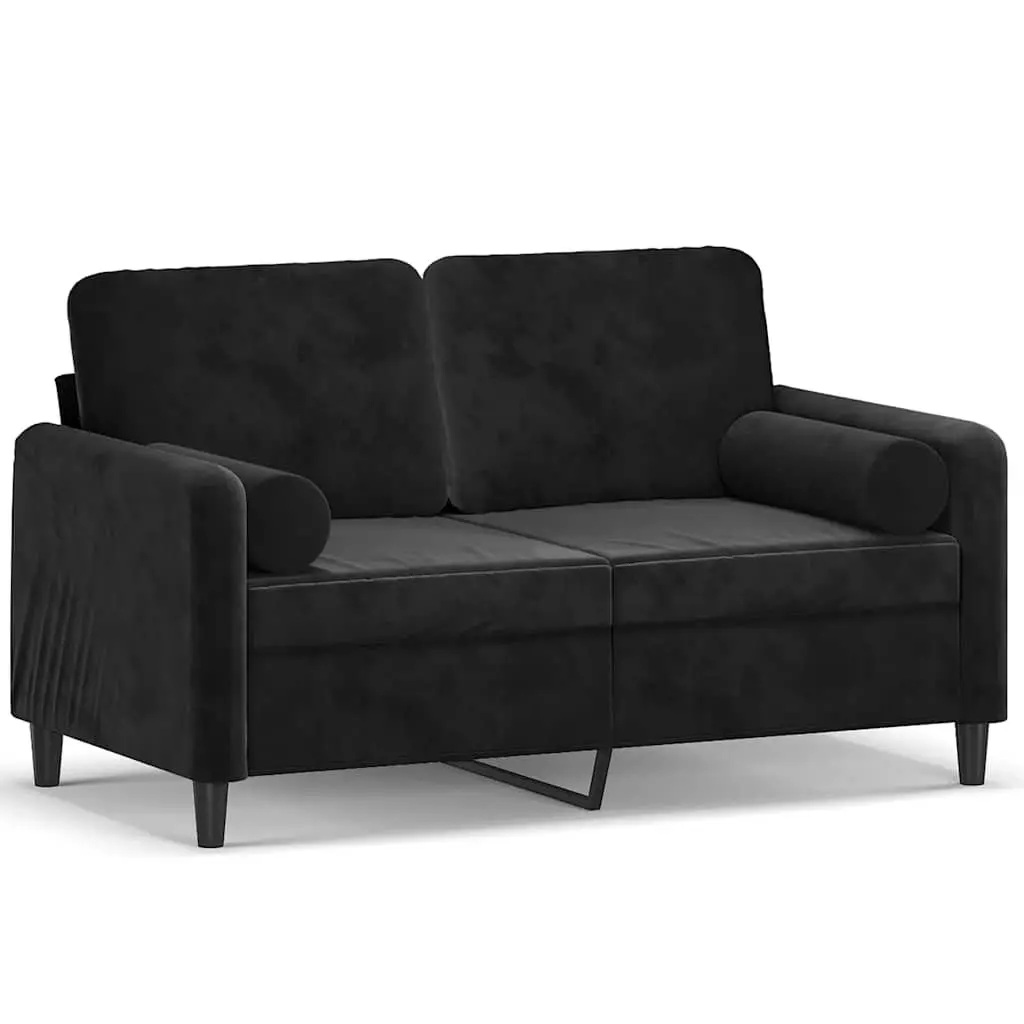 2-Seater Sofa Black Velvet 120cm Modern Lounge Couch with Throw Pillows