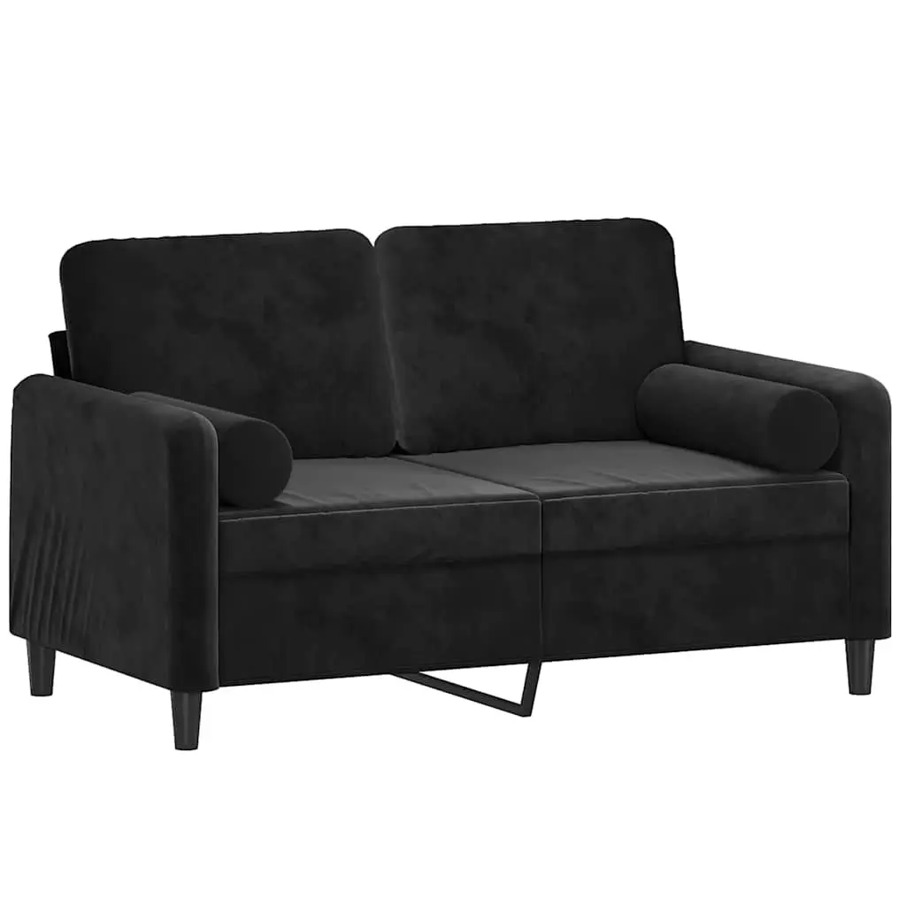 2-Seater Sofa Black Velvet 120cm Modern Lounge Couch with Throw Pillows
