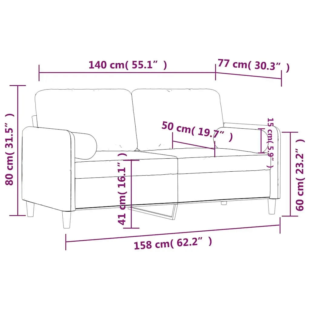 2-Seater Sofa Black Velvet 140cm Modern Lounge with Throw Pillows