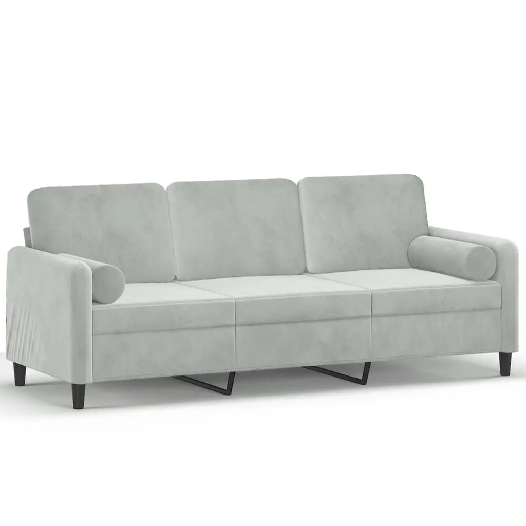 3-Seater Sofa Grey Velvet 180cm Modern Lounge Couch