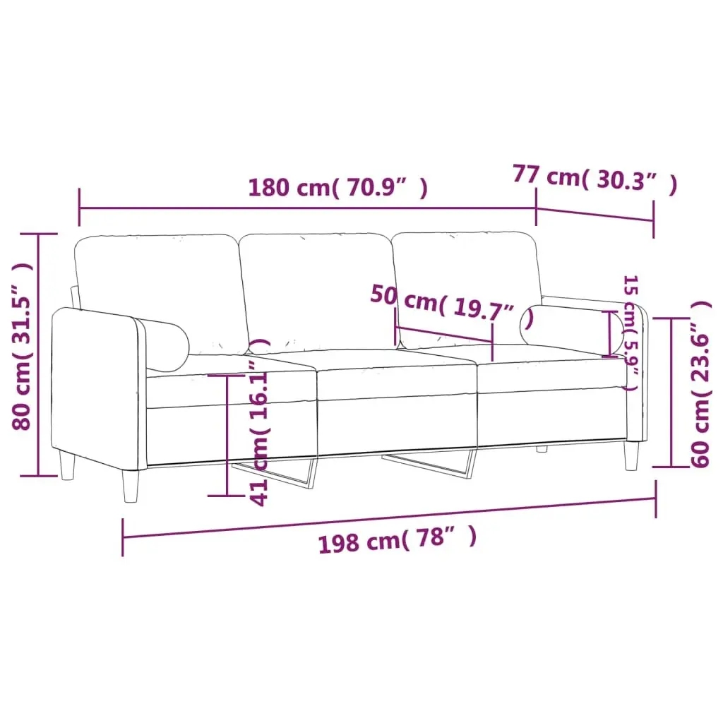 3-Seater Sofa Grey Velvet Modern Living Room Lounge Couch with Throw Pillows