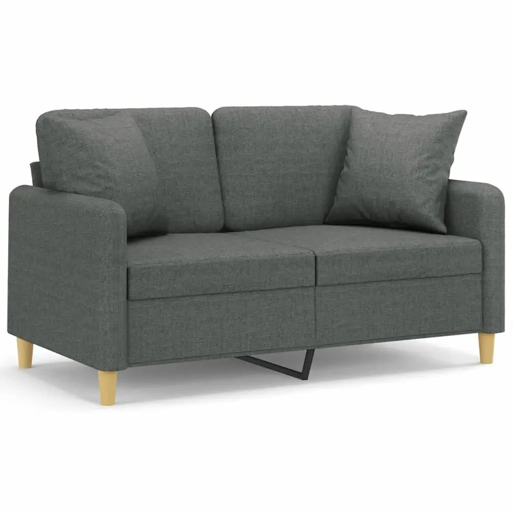 2-Seater Sofa Grey Fabric Modern Design Throw Pillows Lounge Couch 120cm