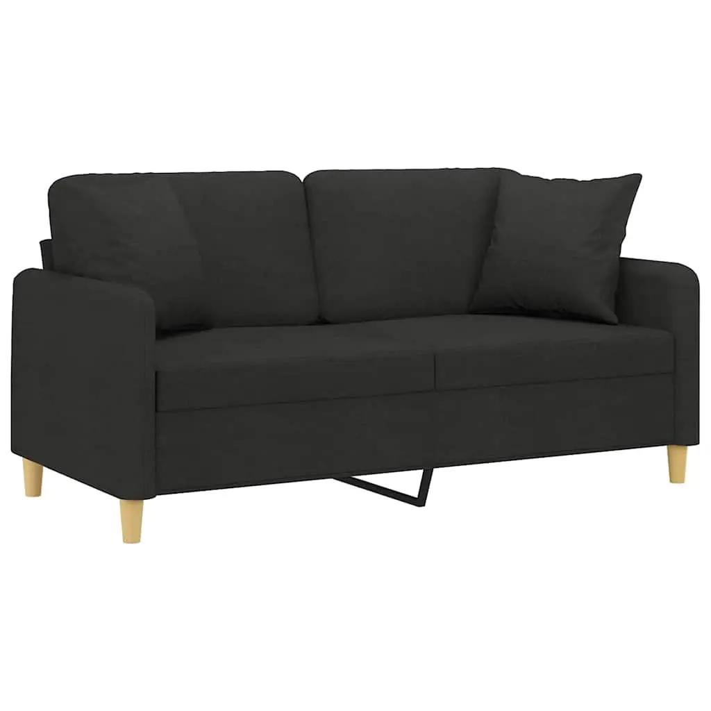 BlackFabricModern2SeaterSofa140cmwithComfortablePillows