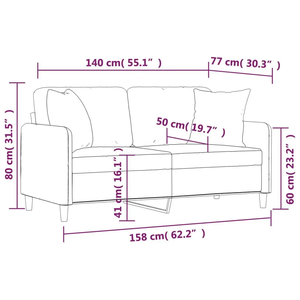 BlackFabricModern2SeaterSofa140cmwithComfortablePillows