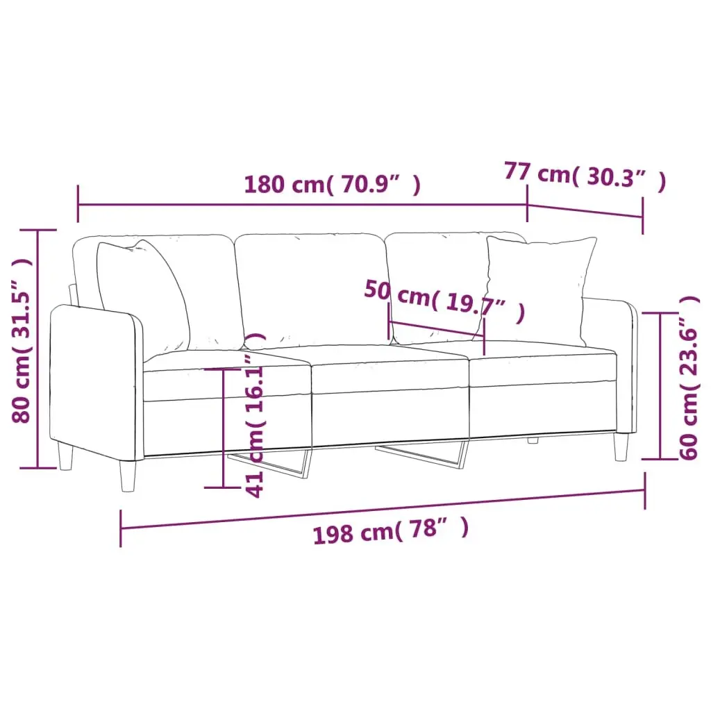 3-Seater Sofa Modern Dark Grey 180cm Fabric Couch with Throw Pillows