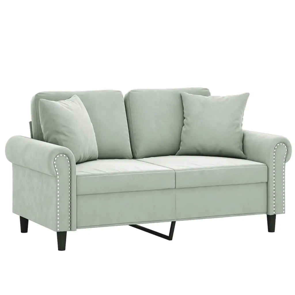 ModernGreyVelvet2SeaterLoungeSofa120cmwithDecorativeThrowPillows